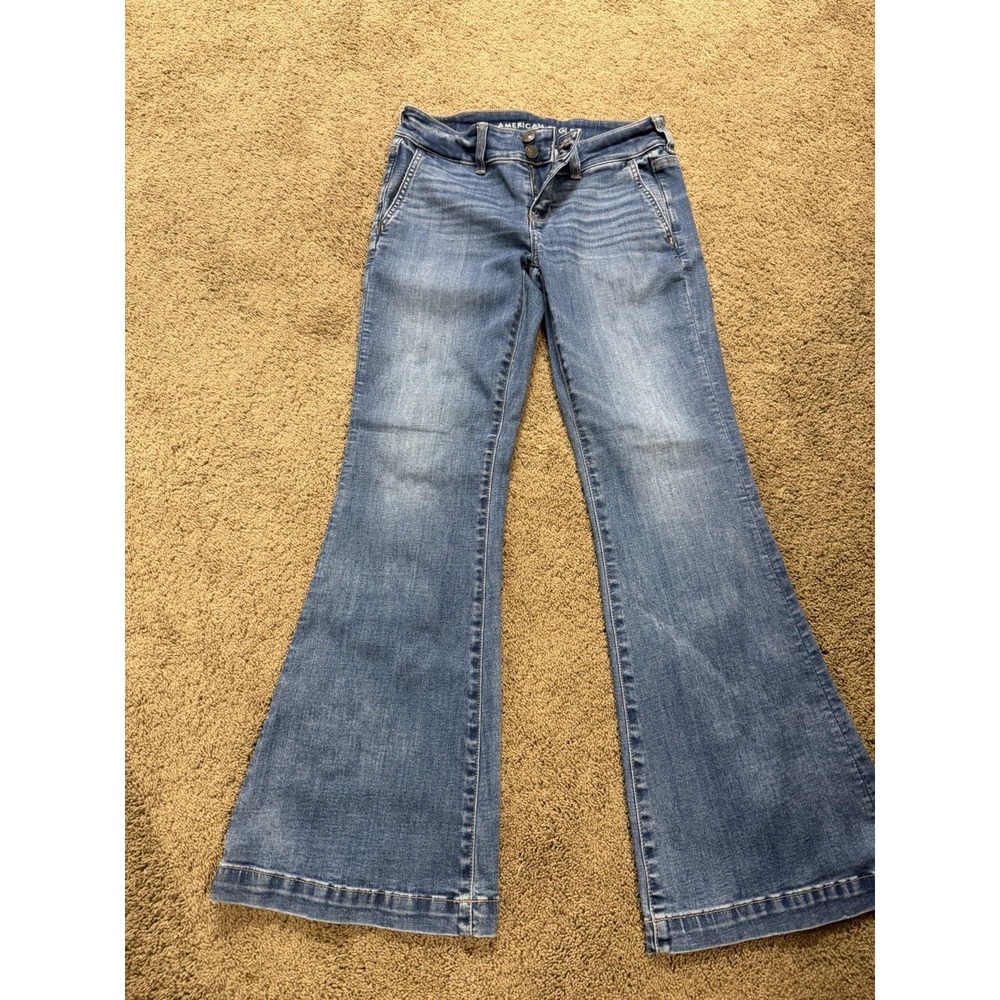 American Eagle Flare Jeans Women 4 Blue Excellent Stretch Boho Denim